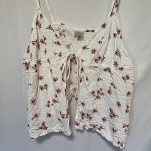 Y2K Womens‎ Babydoll Tie In Front Tank Top Cami XXL Cropped Preppy Floral 90s